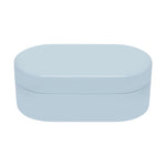 Light blue oval jewelry box on a white background