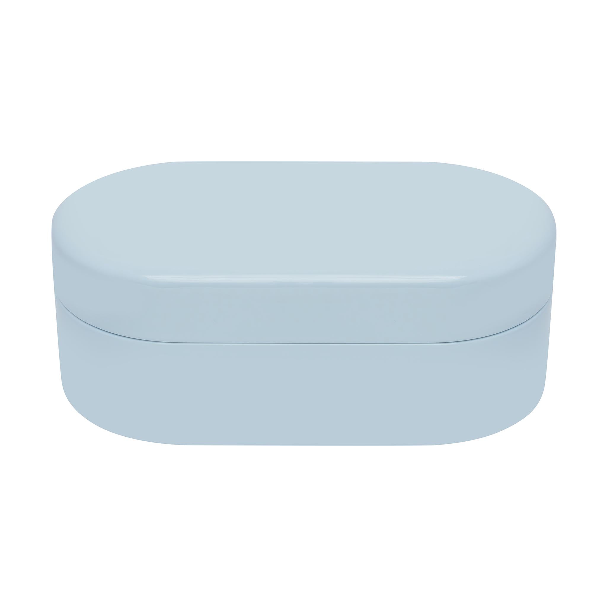 Light blue oval jewelry box on a white background