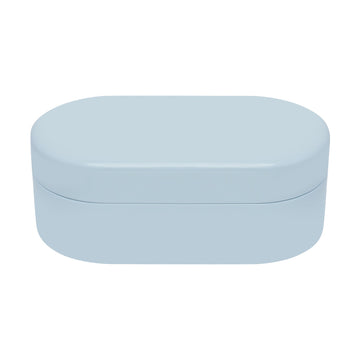 Light blue oval jewelry box on a white background