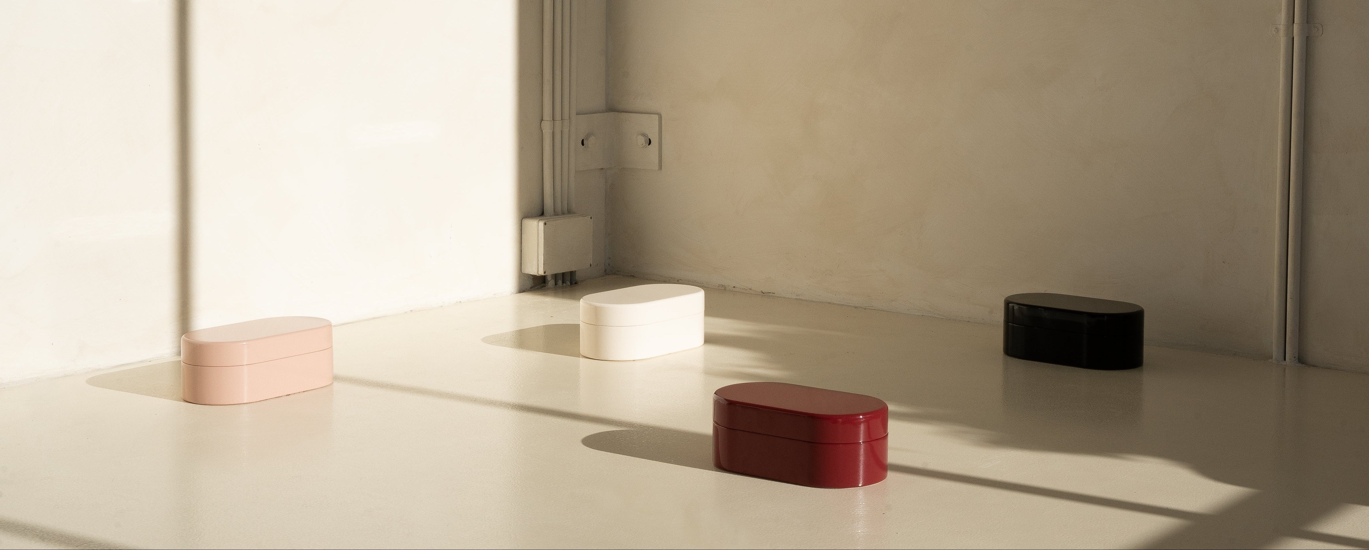 SRLA Jewellery chests on a concrete floor. 